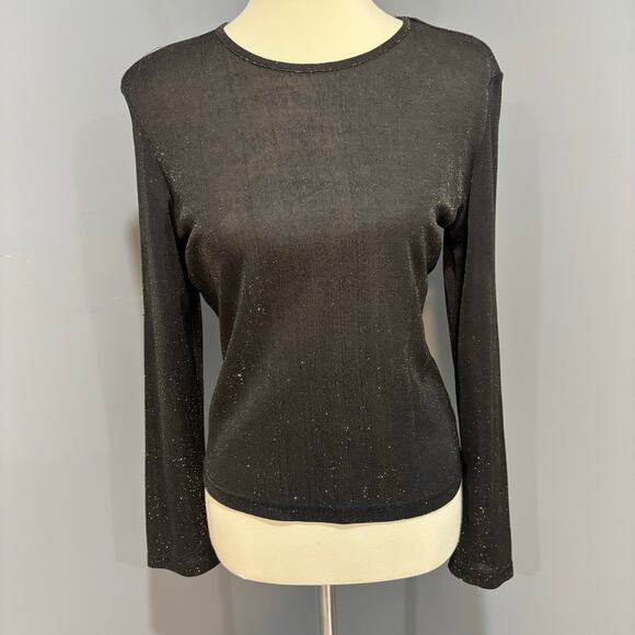 Black and gold semi-sheer sparkle top, Size M - Picture 3 of 8